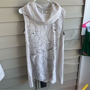 Odile Lagenlook Art To Wear Sleeveless 100% Linen Cowlneck Tunic Size M Tan